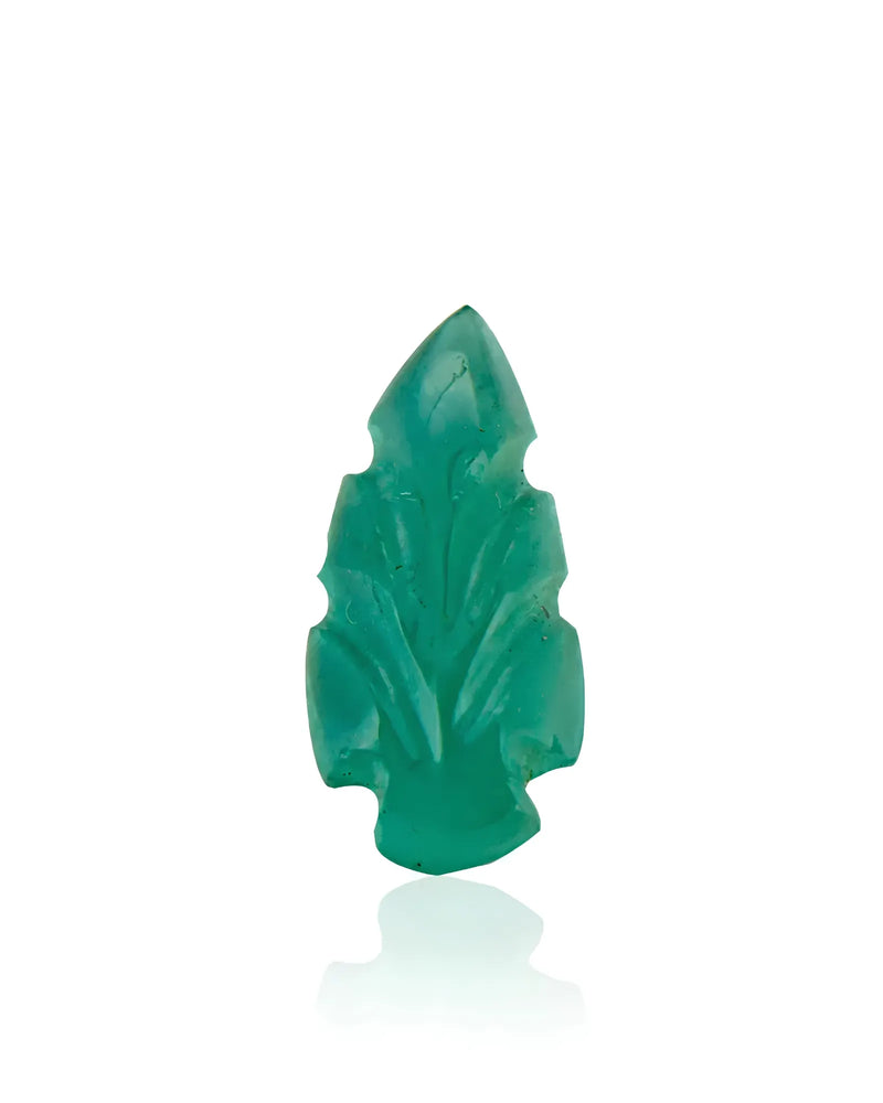 0.63ct Natural Emerald carved leaf main view in vivid green | SARATTI