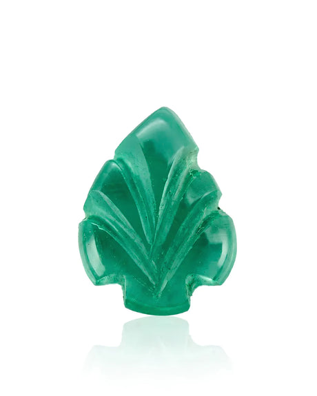 0.69ct Natural Emerald carved leaf main view in vivid green | SARATTI