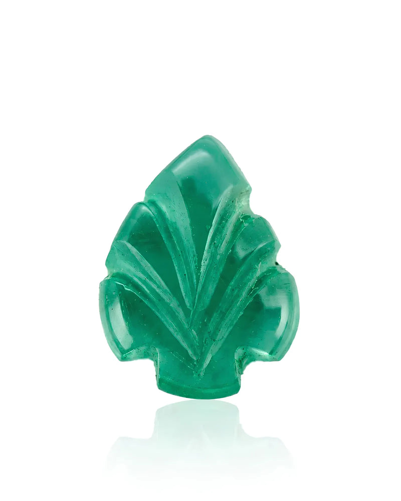 0.69ct Natural Emerald carved leaf main view in vivid green | SARATTI