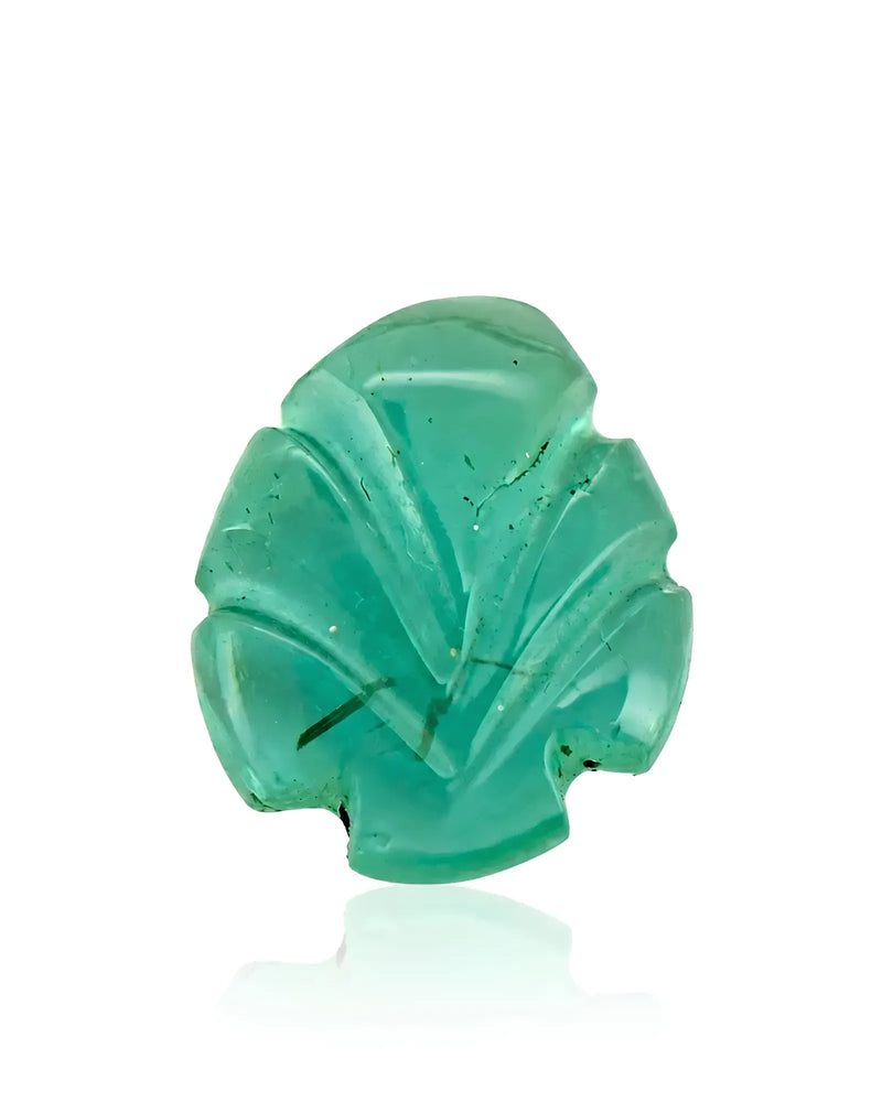 0.79ct Natural Emerald carved leaf main view in vivid green | SARATTI