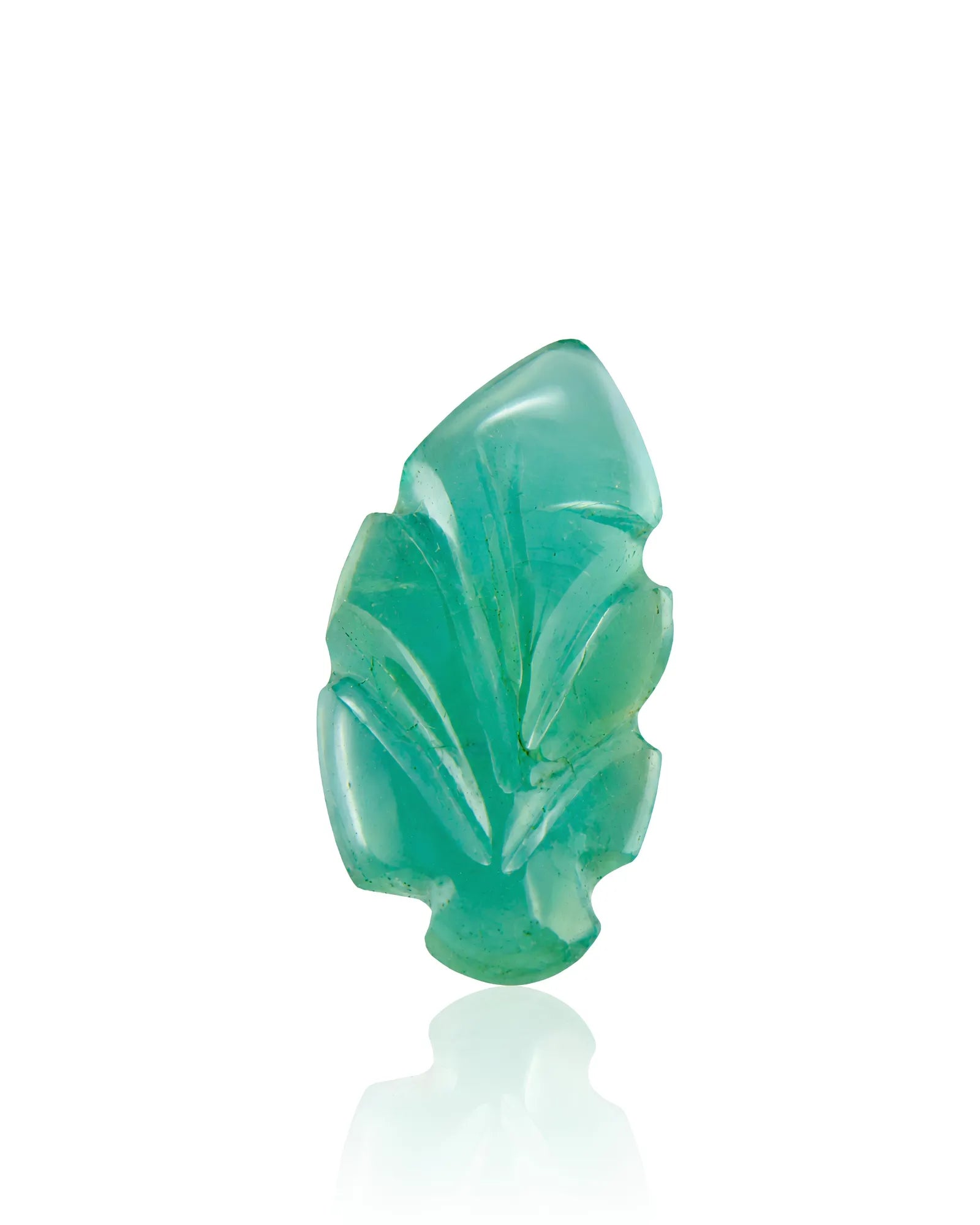 0.87ct Natural Emerald carved leaf main view in vivid green | SARATTI