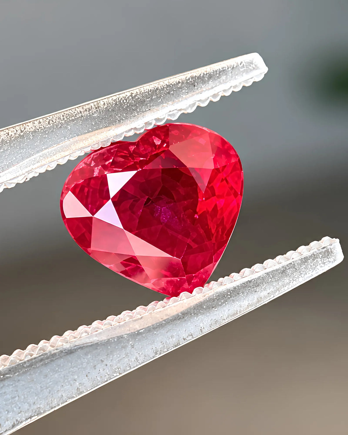 Heart-shaped Natural Burmese Ruby showing brilliant crown facets and rich red crystal character | SARATTI