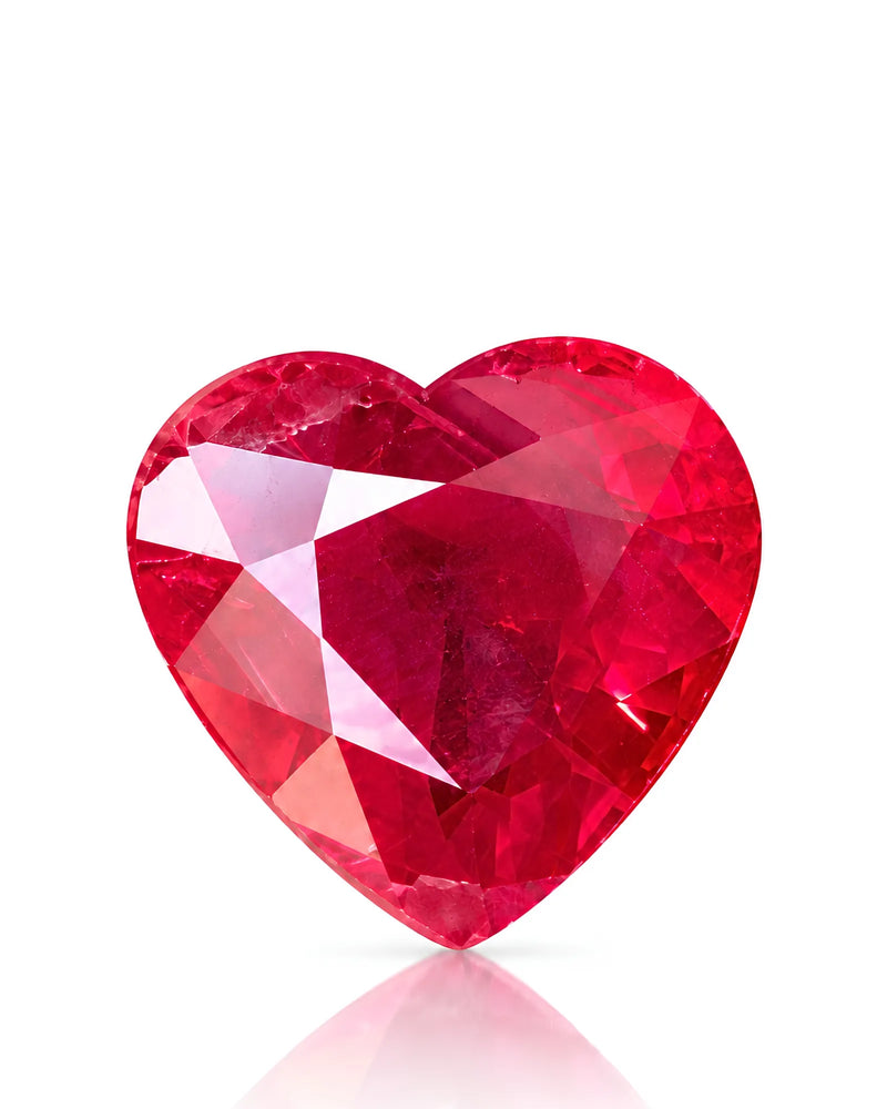 0.90 CTS Natural Burmese Ruby with Pigeon Blood Red colour in a defined heart-shaped main view | SARATTI