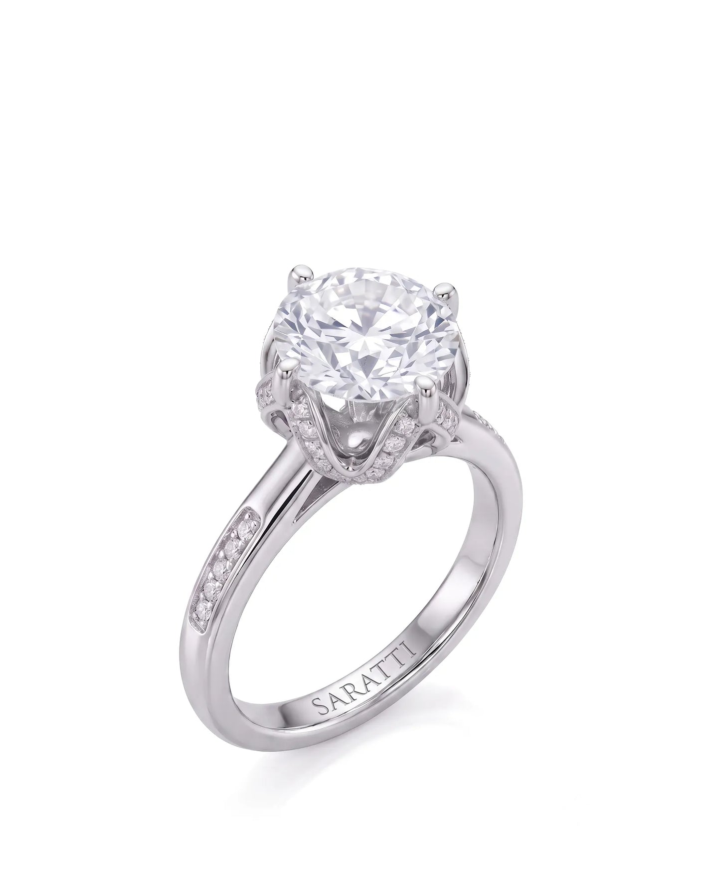Elina • Round Moissanite Engagement Ring in White Gold