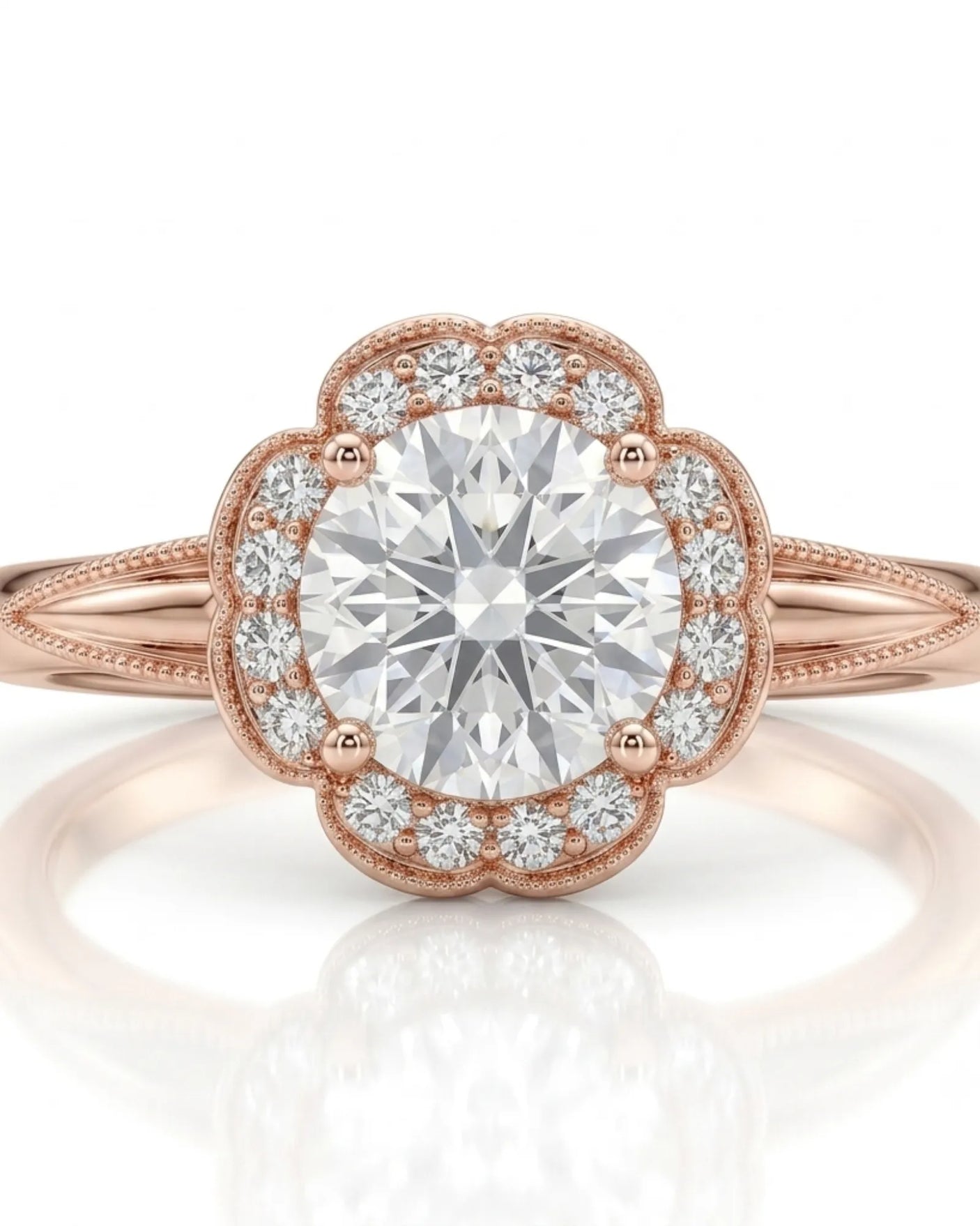 Tara – Aurora Dream Natural Round Diamond Floral Halo Ring