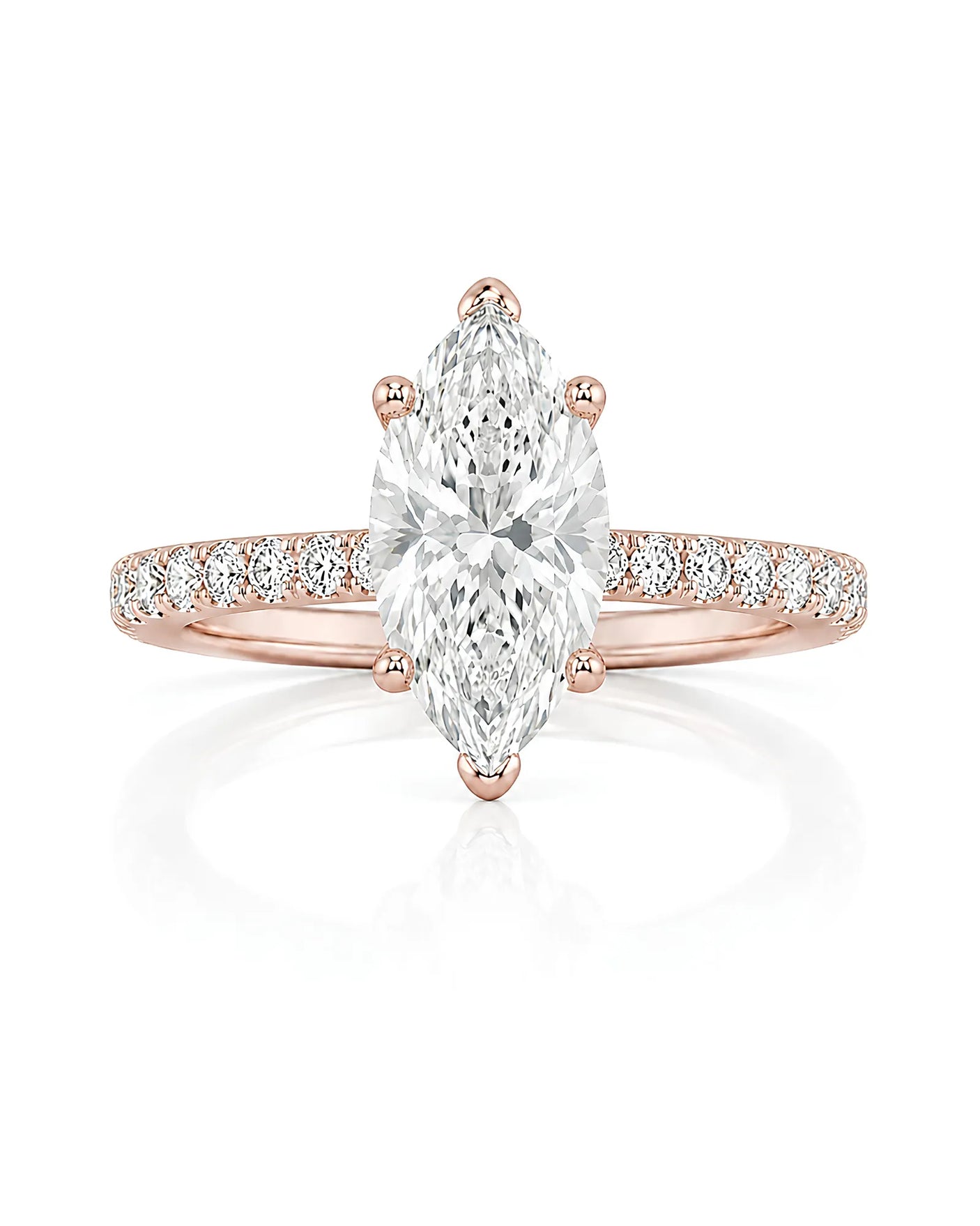 Cortège Blanc – Natural Marquise-Cut Diamond Pavé Engagement Ring