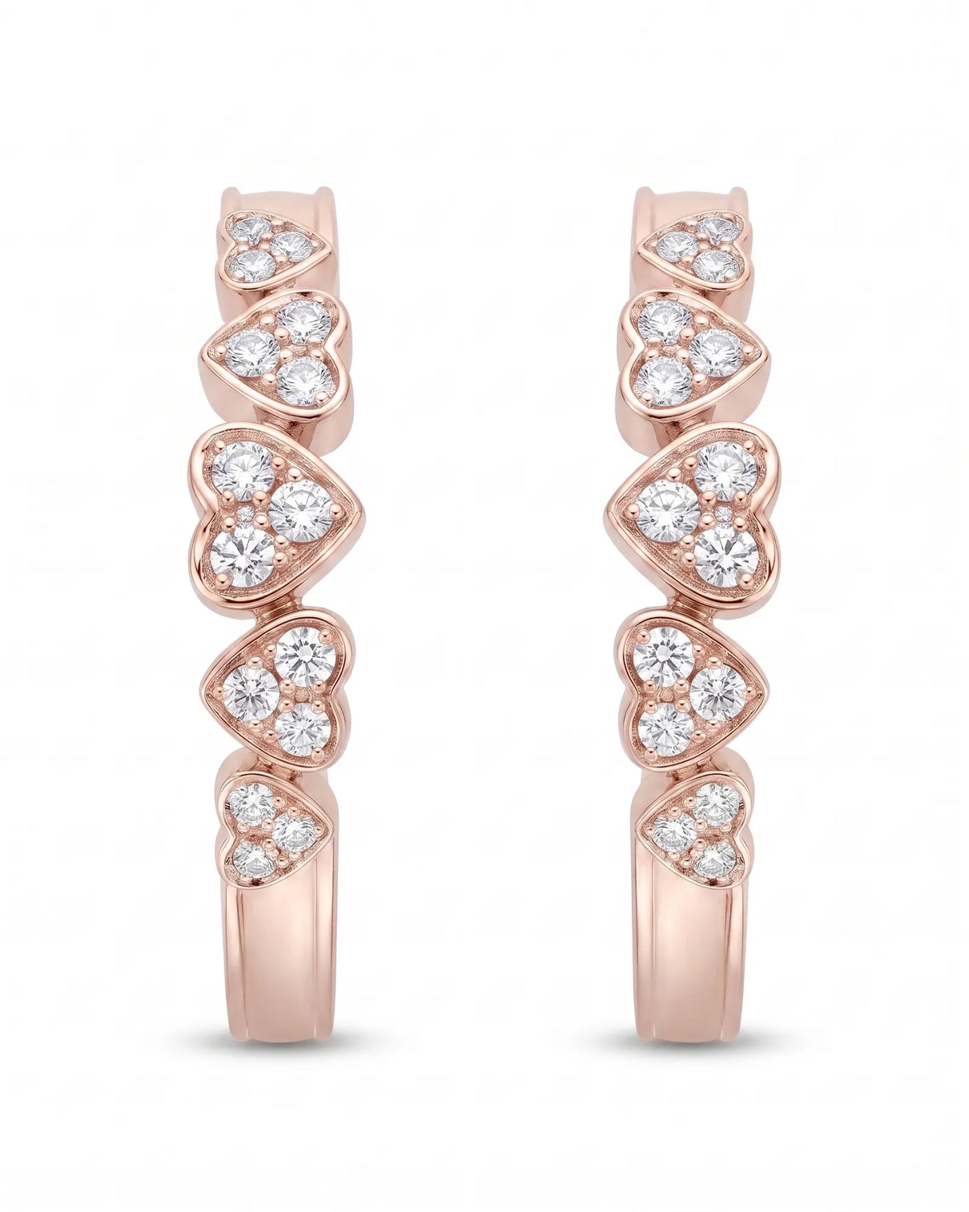Five Heart Diamond Eternity Wedding Bands — 18K & 14K Rose Gold — Front