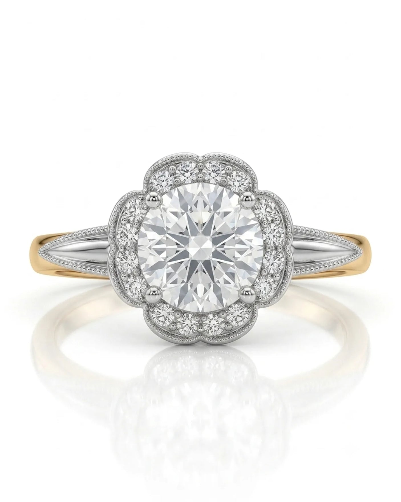 Tara – Aurora Dream Natural Round Diamond Floral Halo Ring