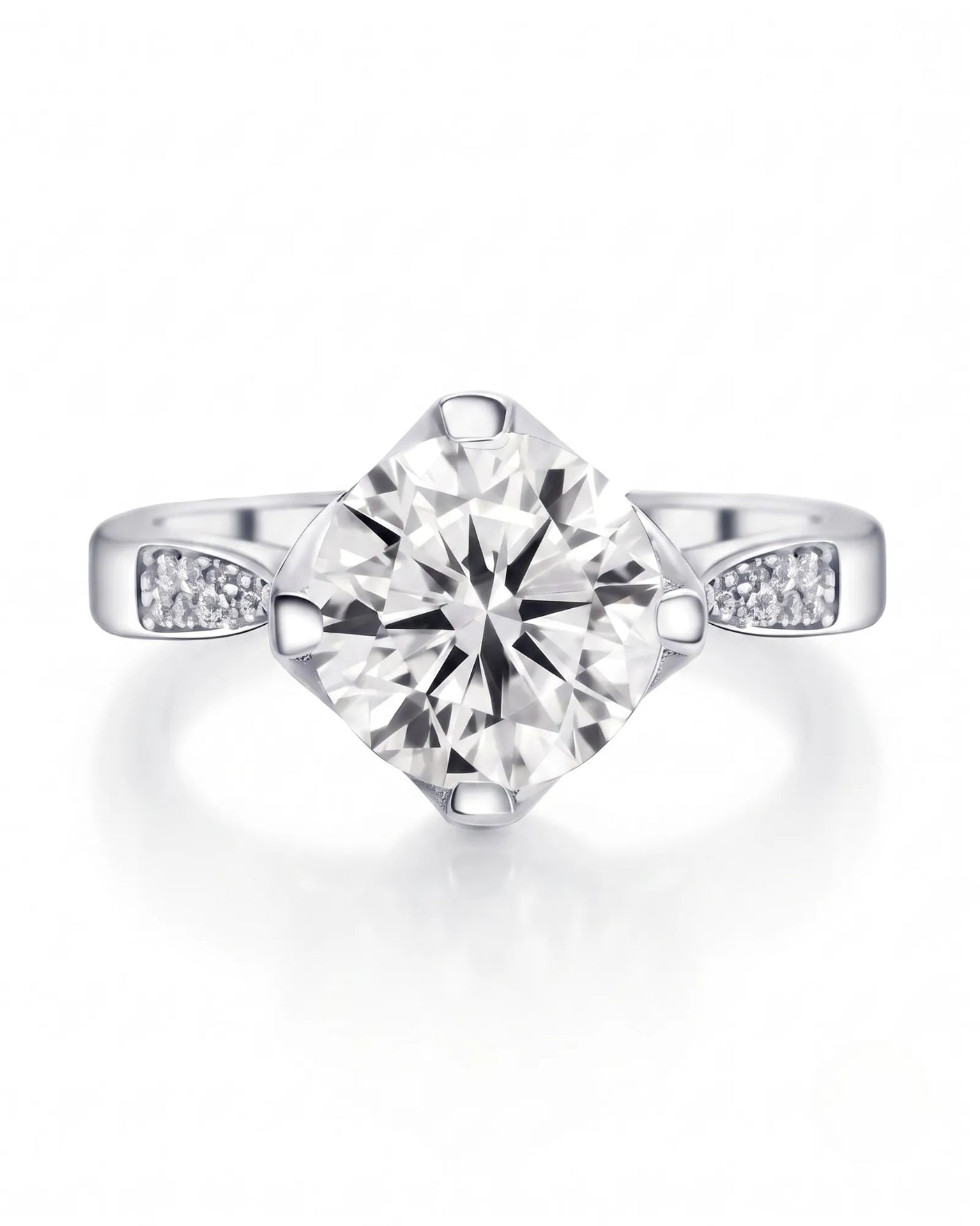 Cece • Vintage Inspired Round Moissanite Ring in White Gold