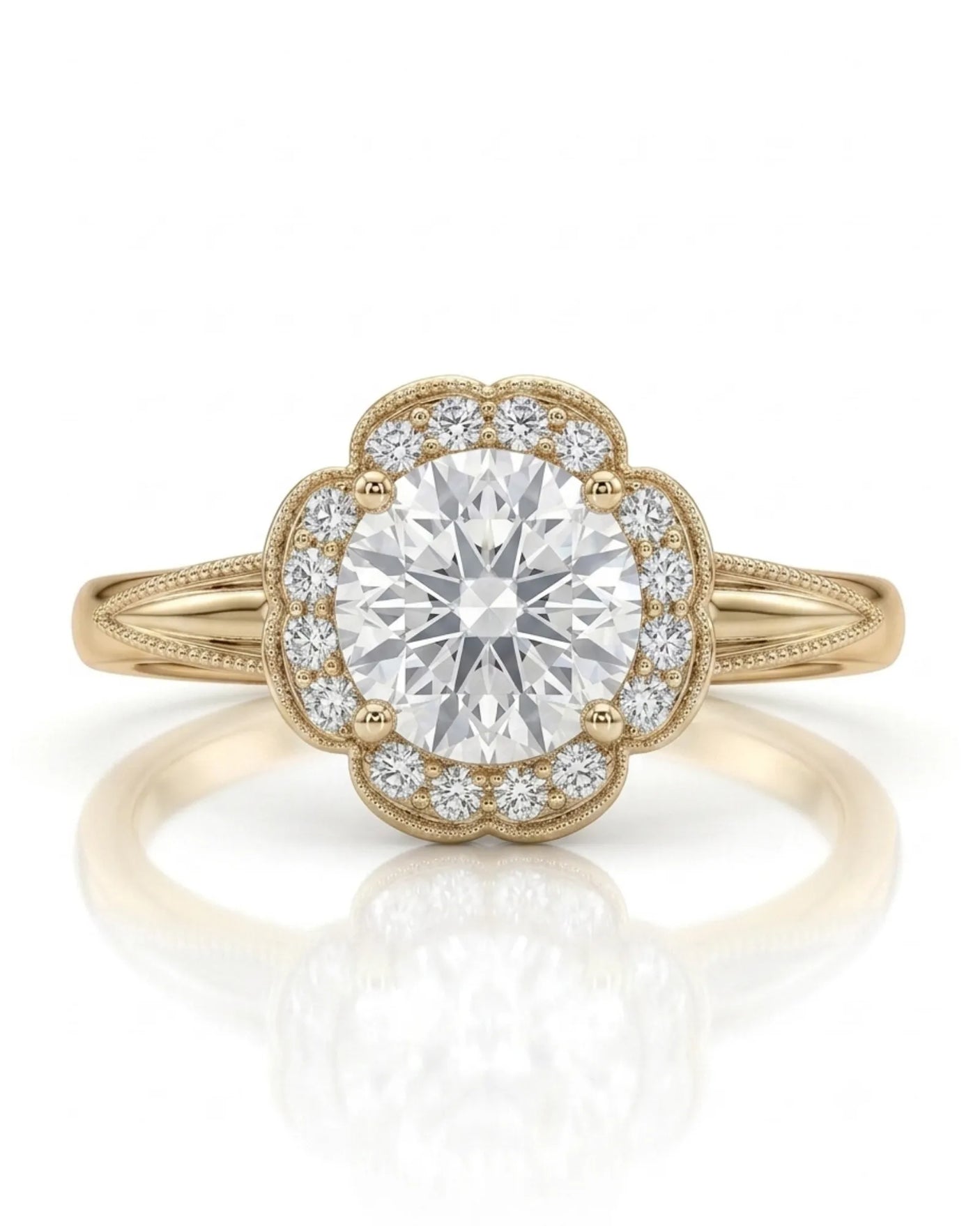 Tara – Aurora Dream Natural Round Diamond Floral Halo Ring