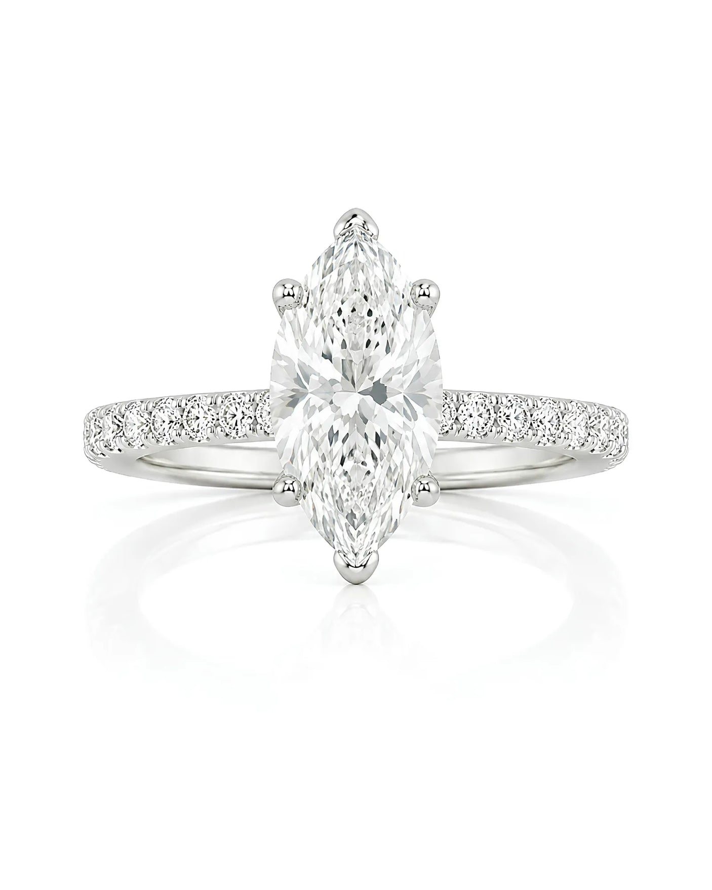 Cortège Blanc – Natural Marquise-Cut Diamond Pavé Engagement Ring