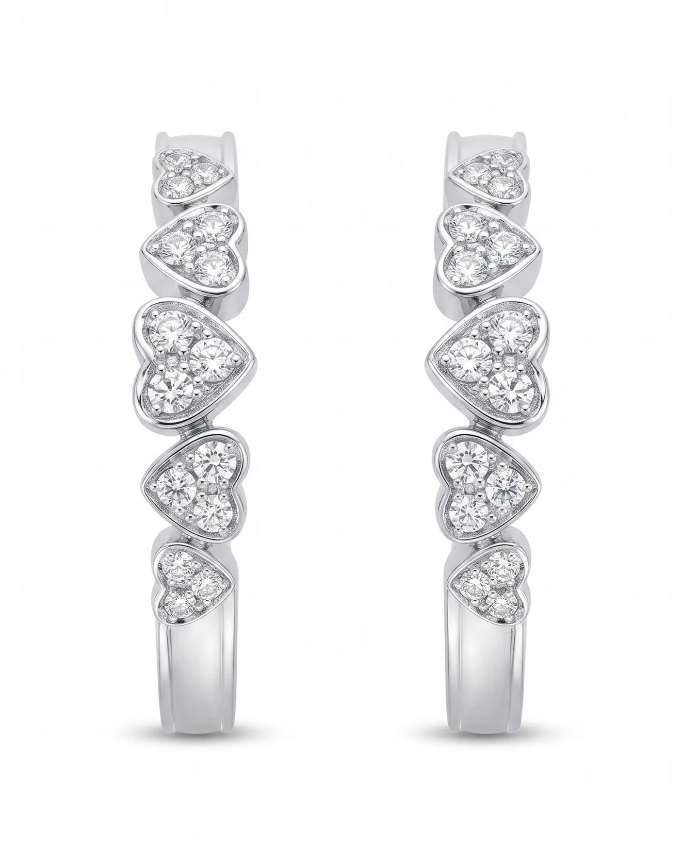 Five Heart Diamond Eternity Wedding Bands — 18K & 14K White Gold — Front