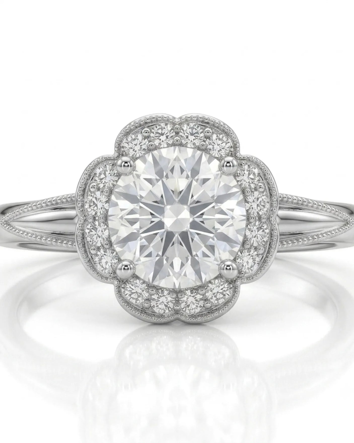 Tara – Aurora Dream Natural Round Diamond Floral Halo Ring