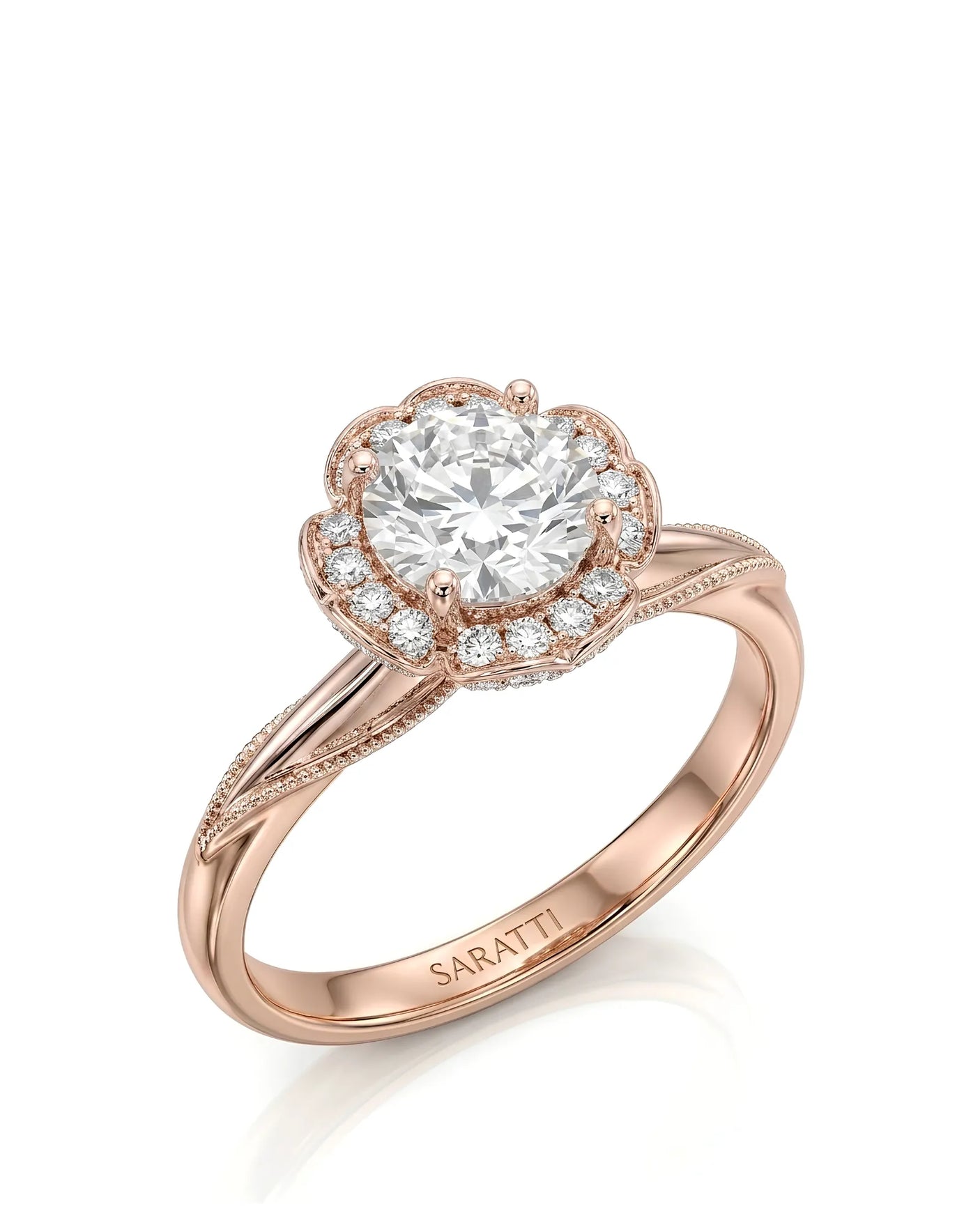 Tara – Aurora Dream Natural Round Diamond Floral Halo Ring