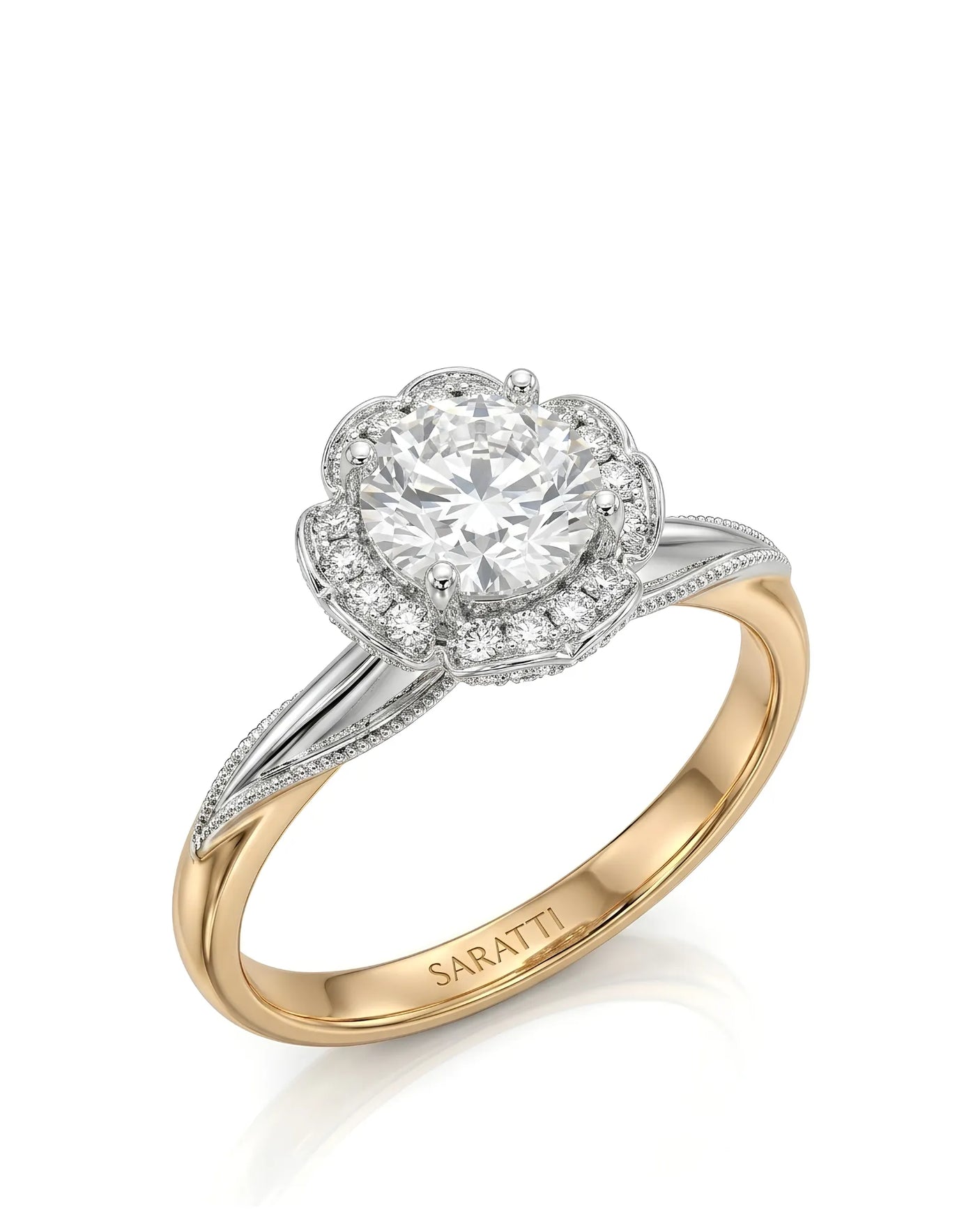 Tara – Aurora Dream Natural Round Diamond Floral Halo Ring