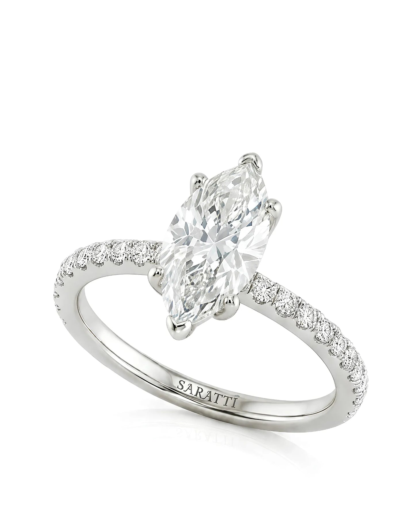 Cortège Blanc – Natural Marquise-Cut Diamond Pavé Engagement Ring