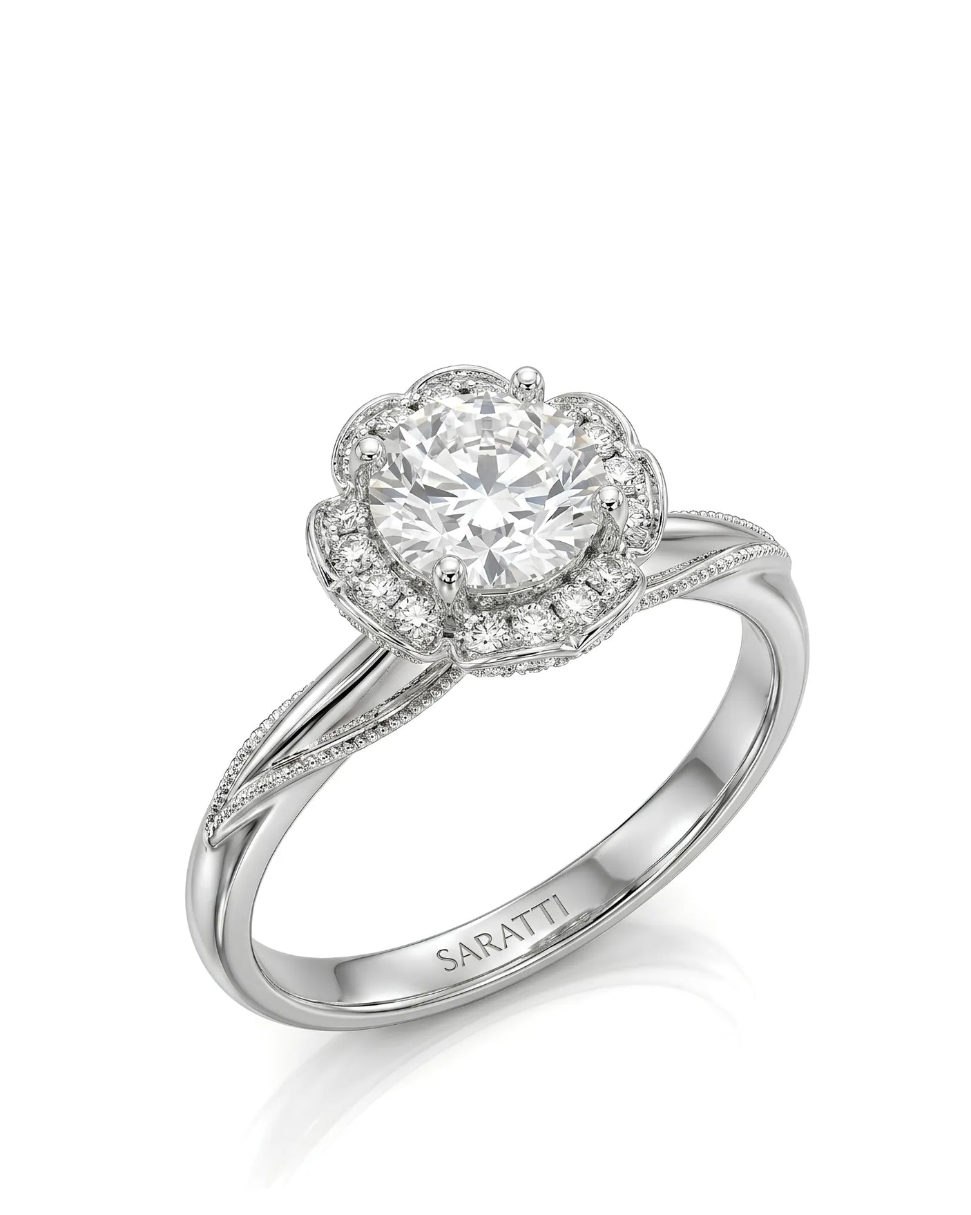 Tara – Aurora Dream Natural Round Diamond Floral Halo Ring