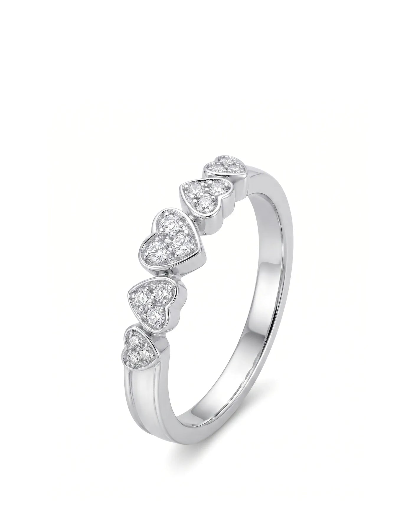 Five Heart Diamond Eternity Wedding Bands — 18K & 14K White Gold — 45 Degree