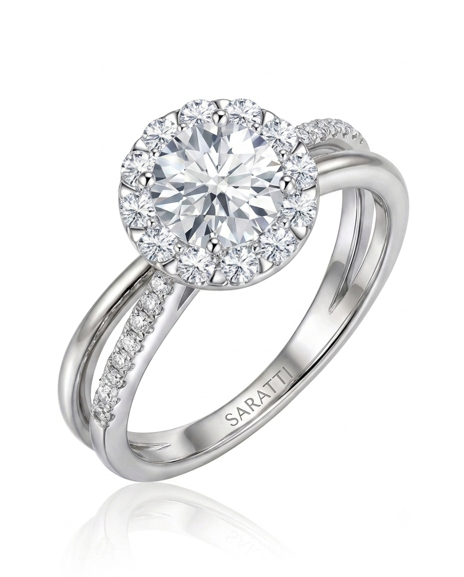 Elani – Natural Round Diamond Halo Split-Shank Ring