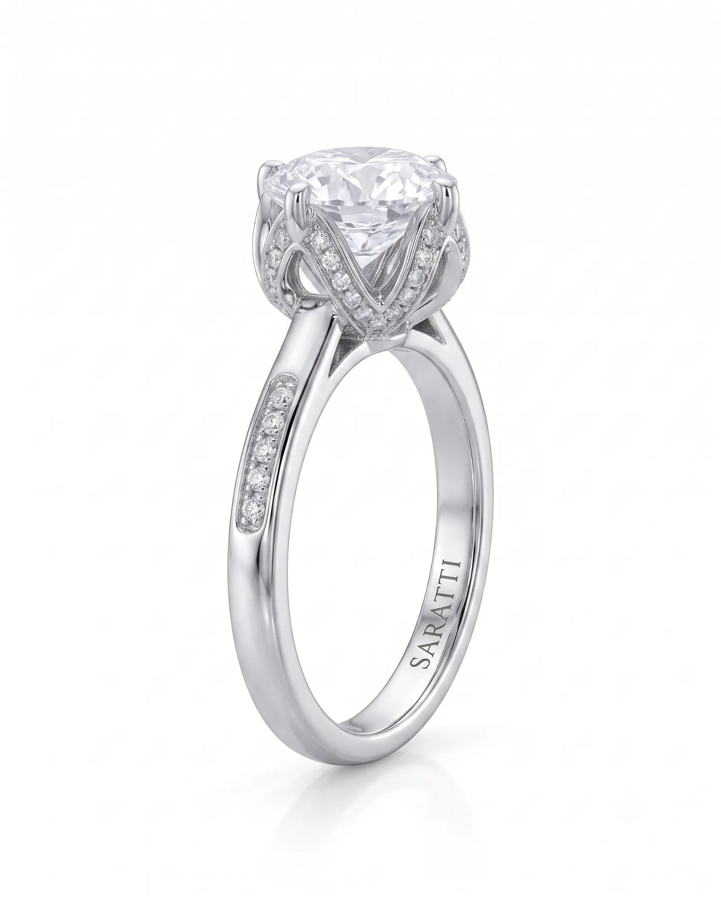 Elina • Round Moissanite Engagement Ring in White Gold