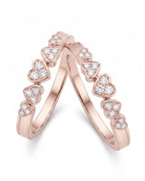 Five Heart Diamond Eternity Wedding Bands — 18K & 14K Rose Gold — Couple Set