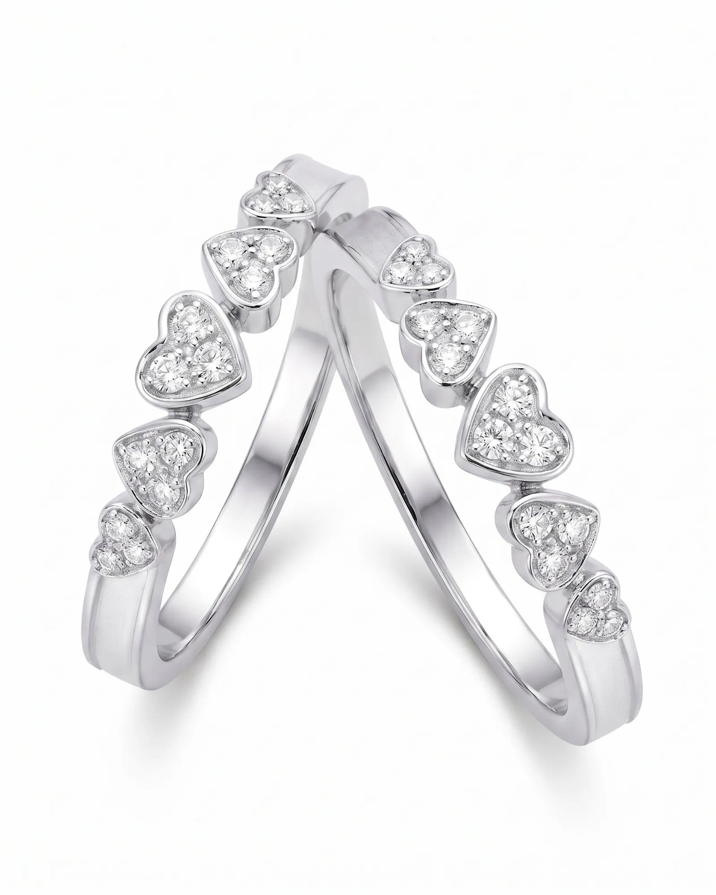 Five Heart Diamond Eternity Wedding Bands — Platinum — Couple Set