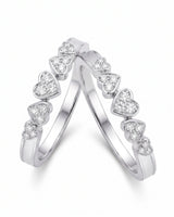 Five Heart Diamond Eternity Wedding Bands — Platinum — Couple Set