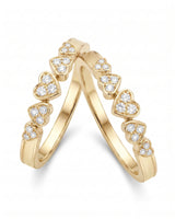 Five Heart Diamond Eternity Wedding Bands — 18K & 14K Yellow Gold — Couple Set