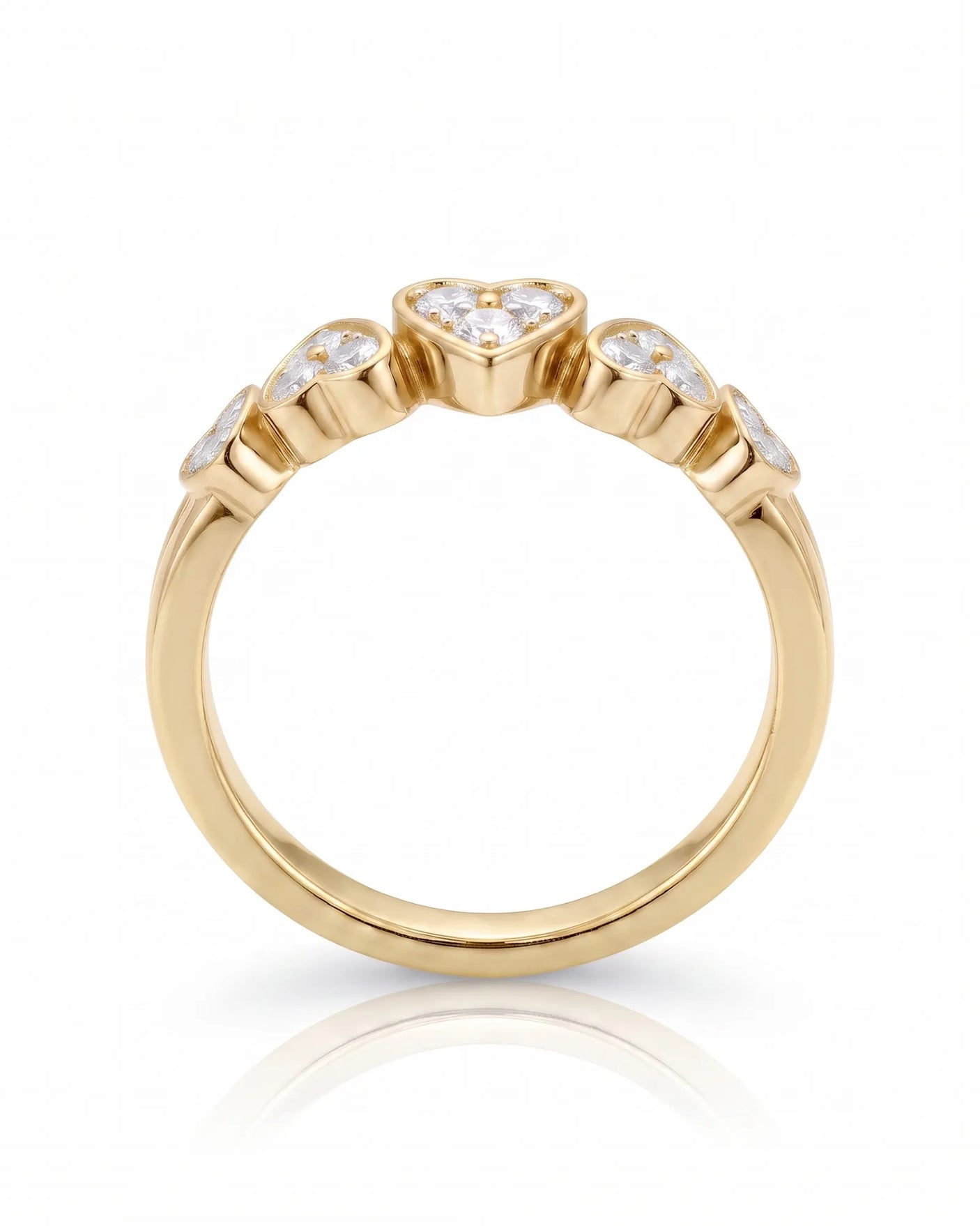Five Heart Diamond Eternity Wedding Bands — 18K & 14K Yellow Gold — Underside