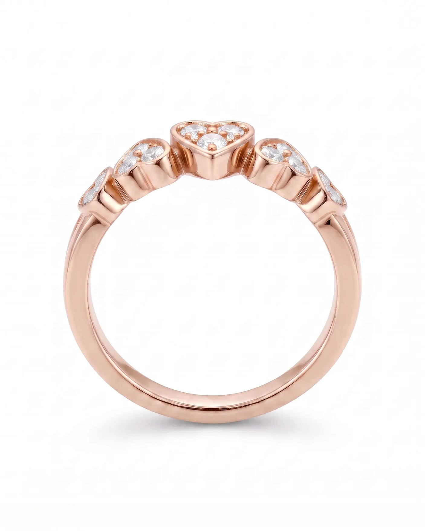 Five Heart Diamond Eternity Wedding Bands — 18K & 14K Rose Gold — Underside