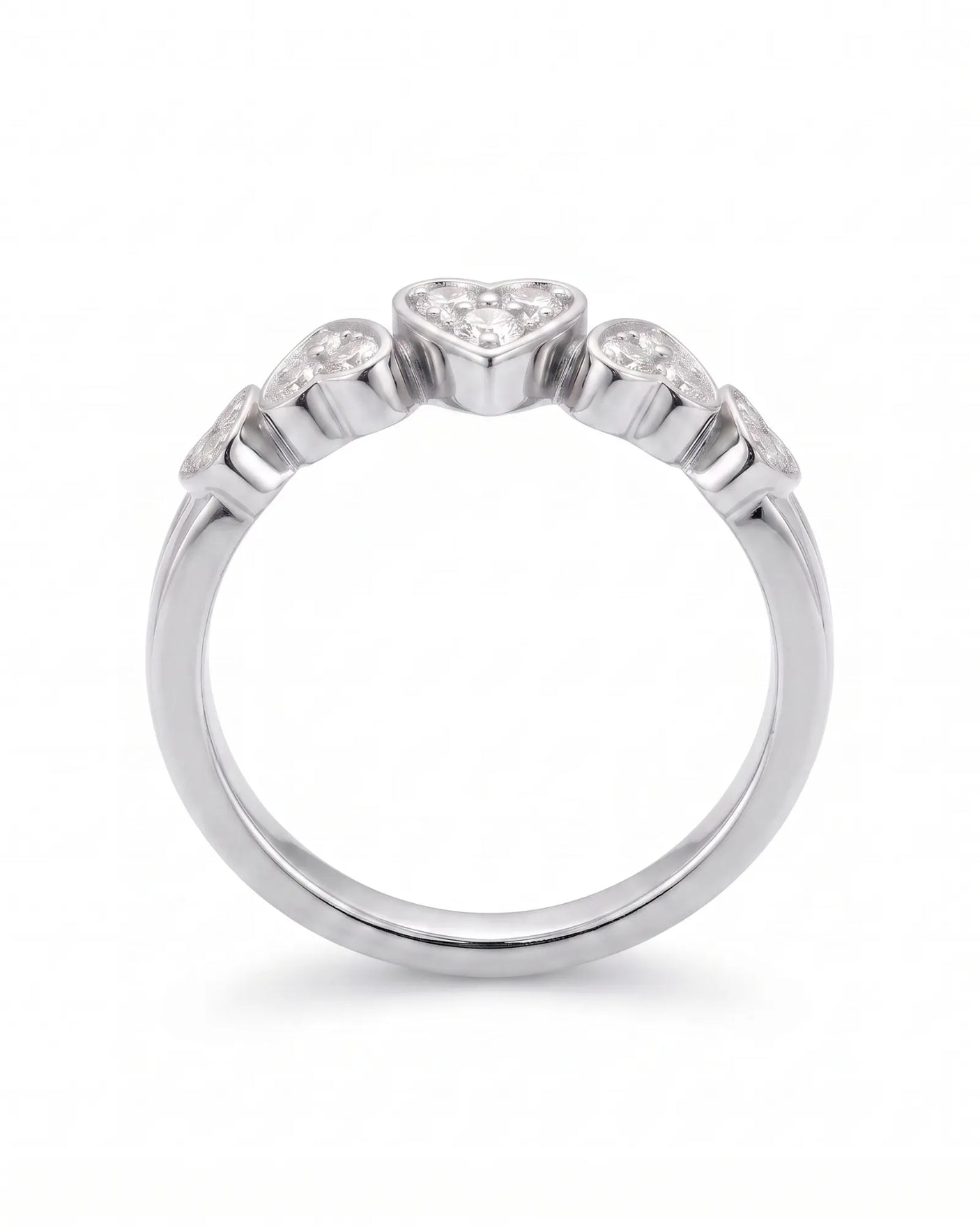 Five Heart Diamond Eternity Wedding Bands — 18K & 14K White Gold — Underside