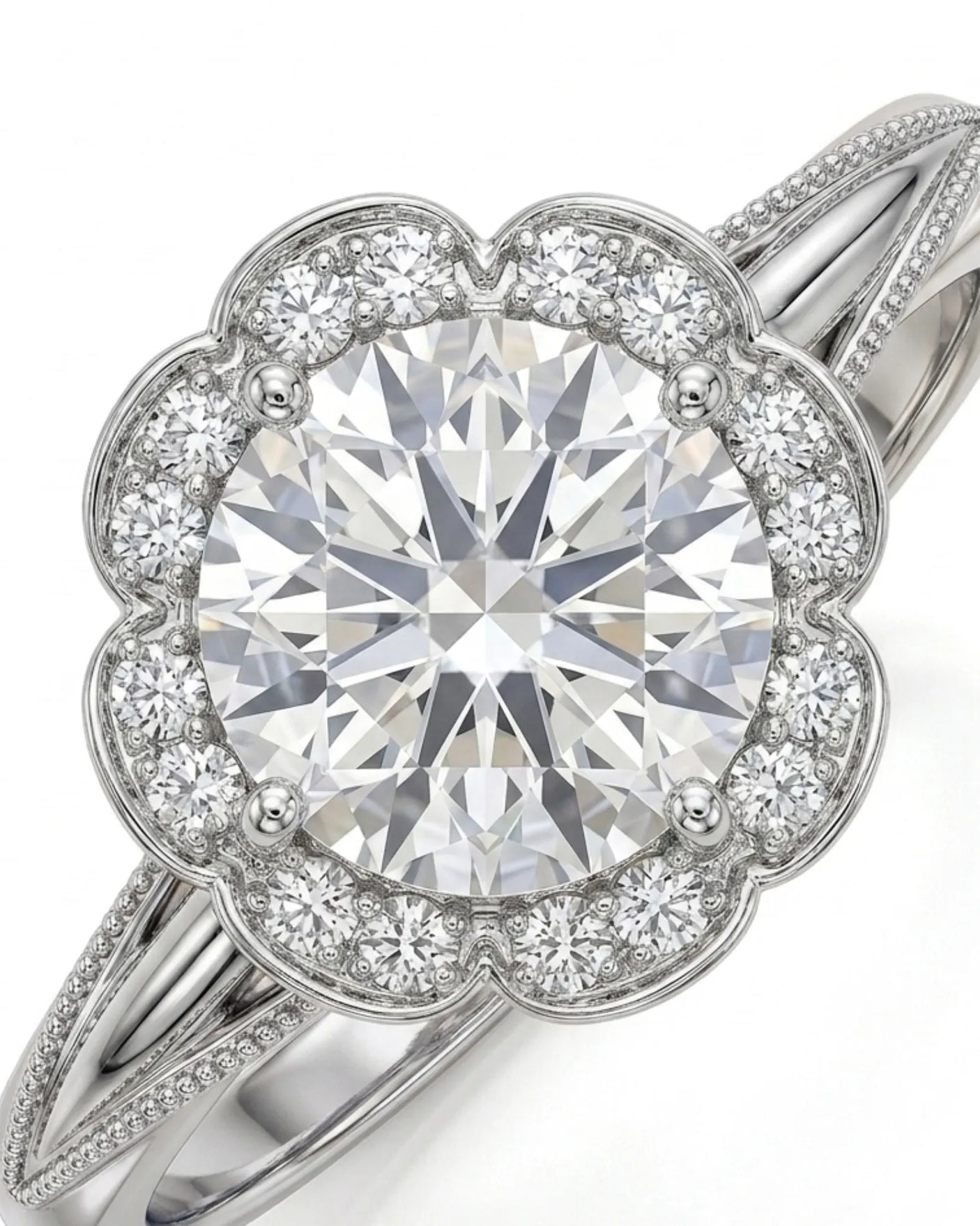 Tara – Aurora Dream Natural Round Diamond Floral Halo Ring
