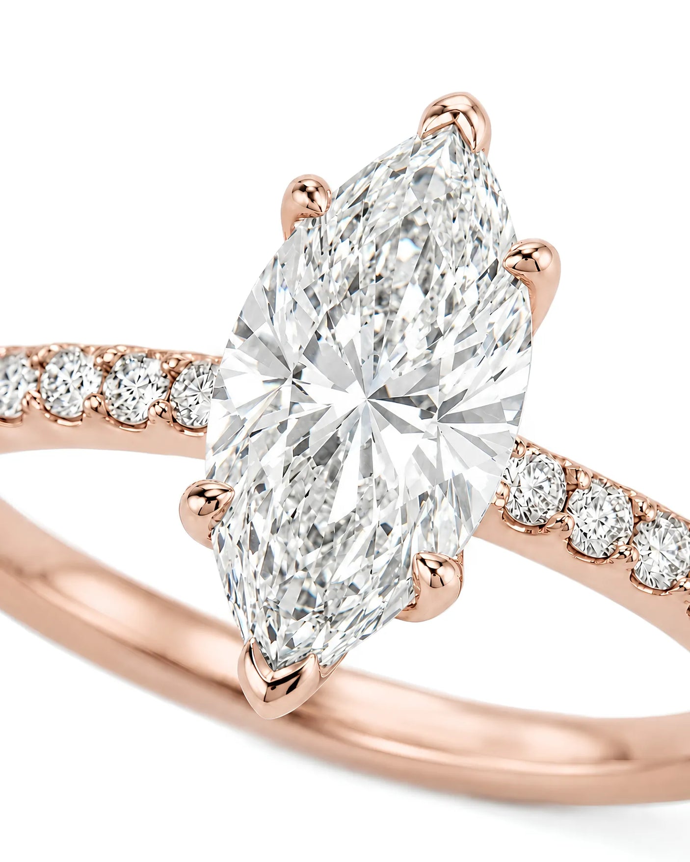 Cortège Blanc – Natural Marquise-Cut Diamond Pavé Engagement Ring
