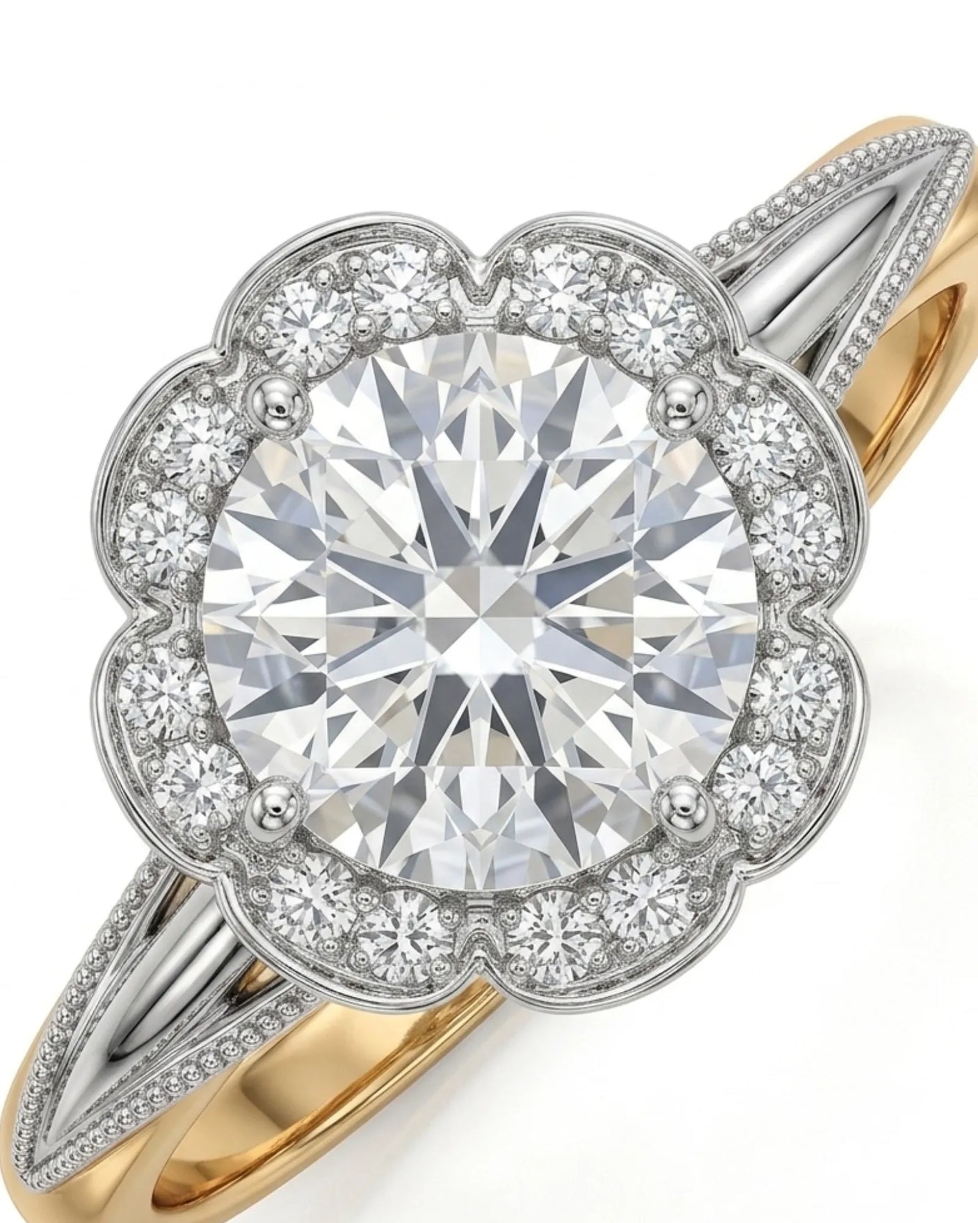 Tara – Aurora Dream Natural Round Diamond Floral Halo Ring