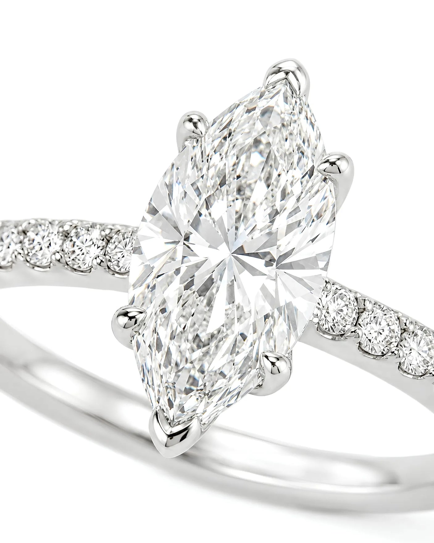 Cortège Blanc – Natural Marquise-Cut Diamond Pavé Engagement Ring
