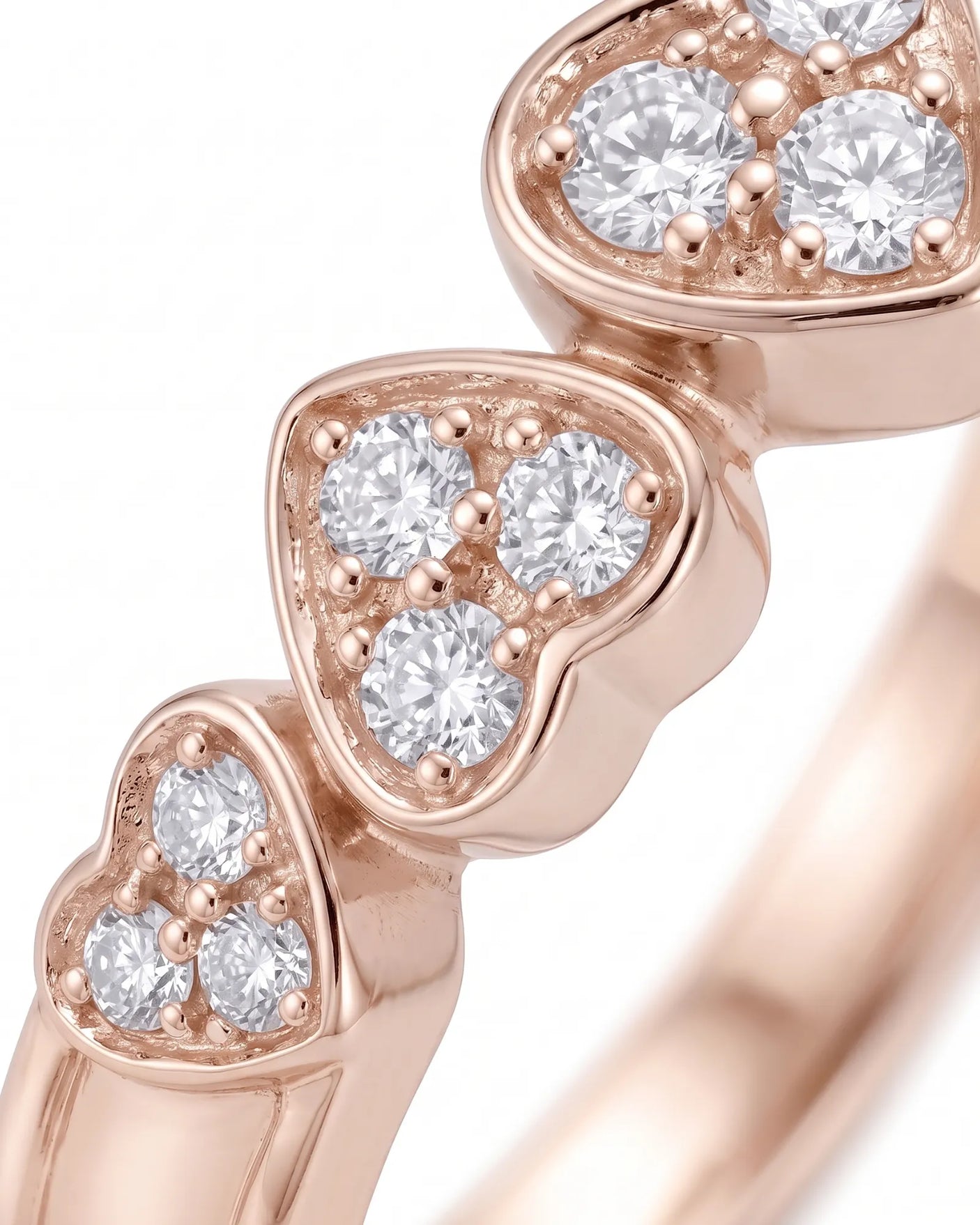 Five Heart Diamond Eternity Wedding Bands — 18K & 14K Rose Gold — Macro