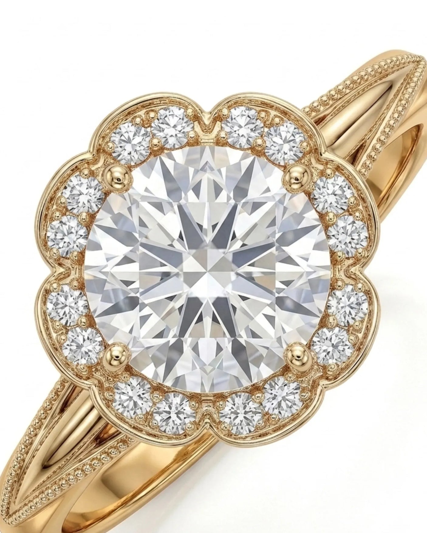 Tara – Aurora Dream Natural Round Diamond Floral Halo Ring