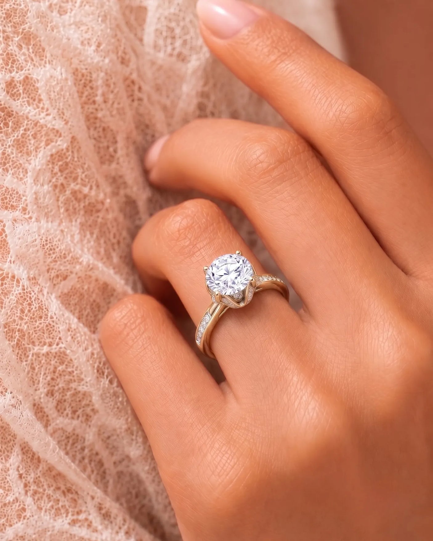 Elina • Round Moissanite Engagement Ring in White Gold