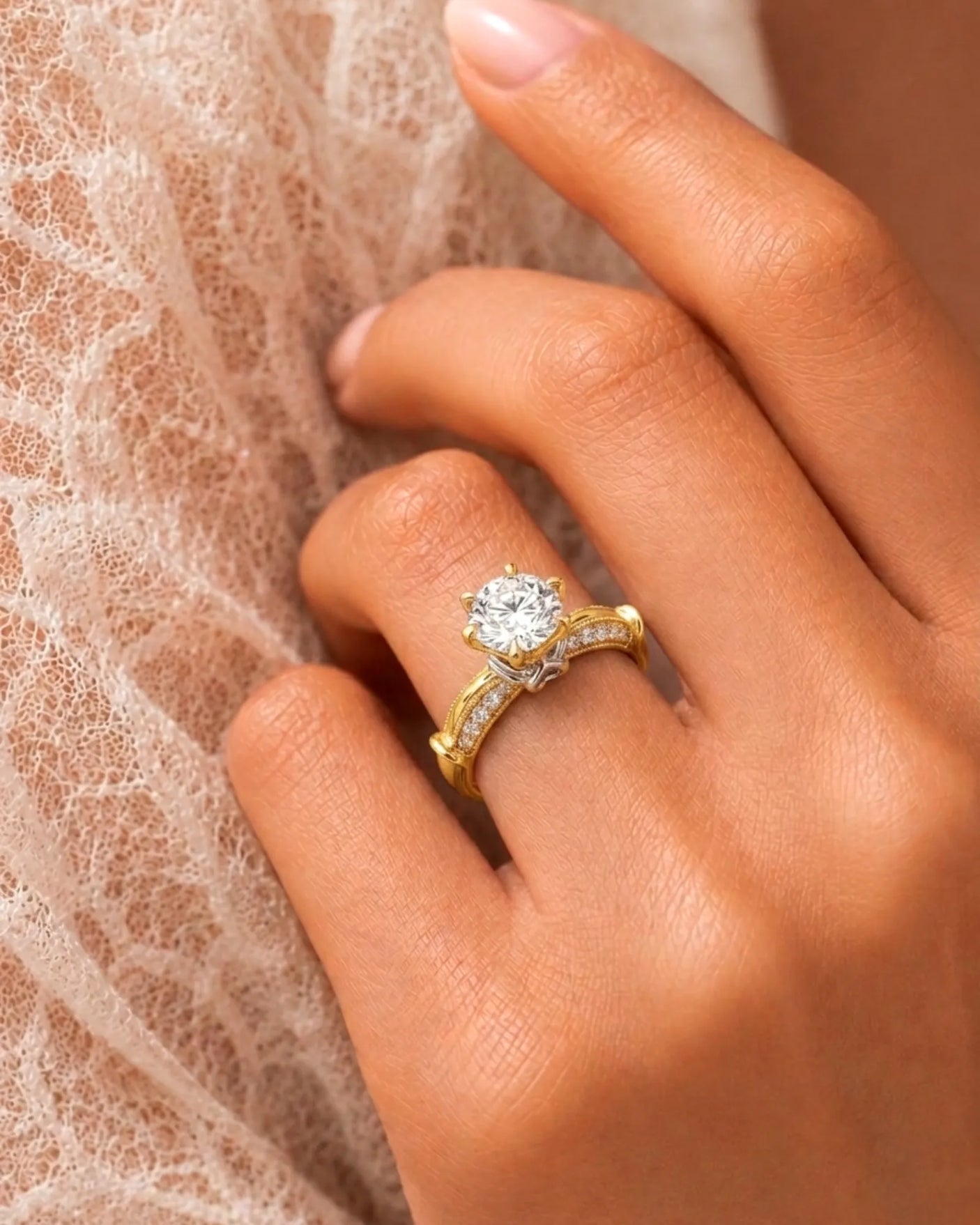 Kirina – Brilliant Bliss Natural Round Diamond Two-Tone Engagement Ring