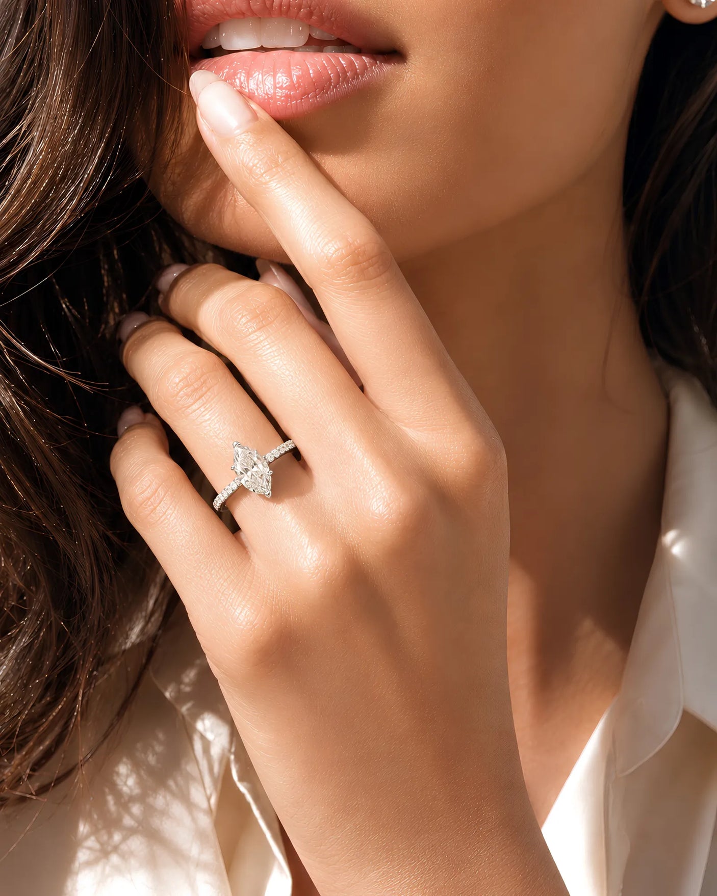 Cortège Blanc – Natural Marquise-Cut Diamond Pavé Engagement Ring