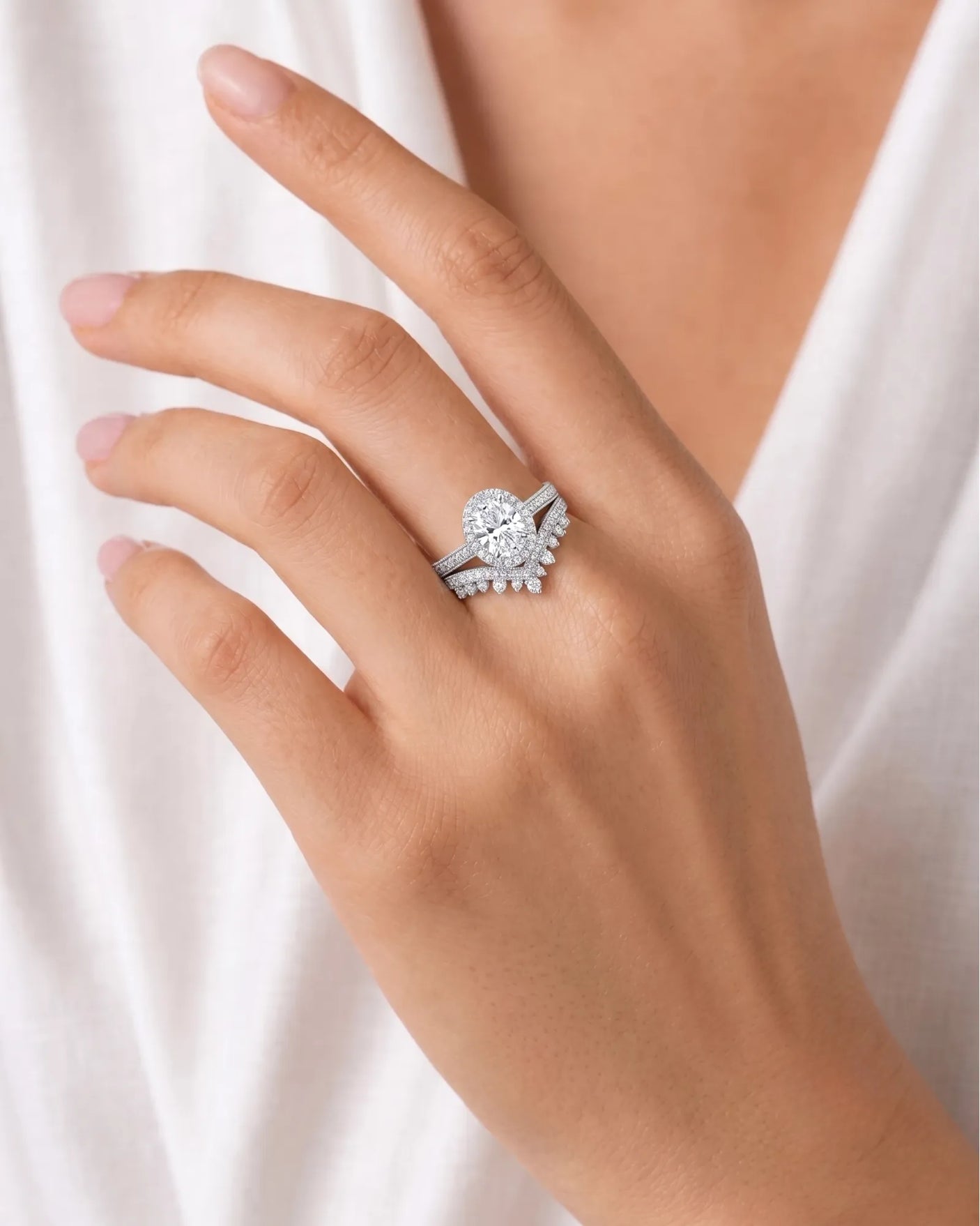 Oval Moissanite Engagement Ring in White Gold