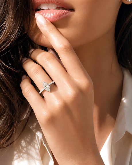 Cortège Blanc – Natural Marquise-Cut Diamond Pavé Engagement Ring