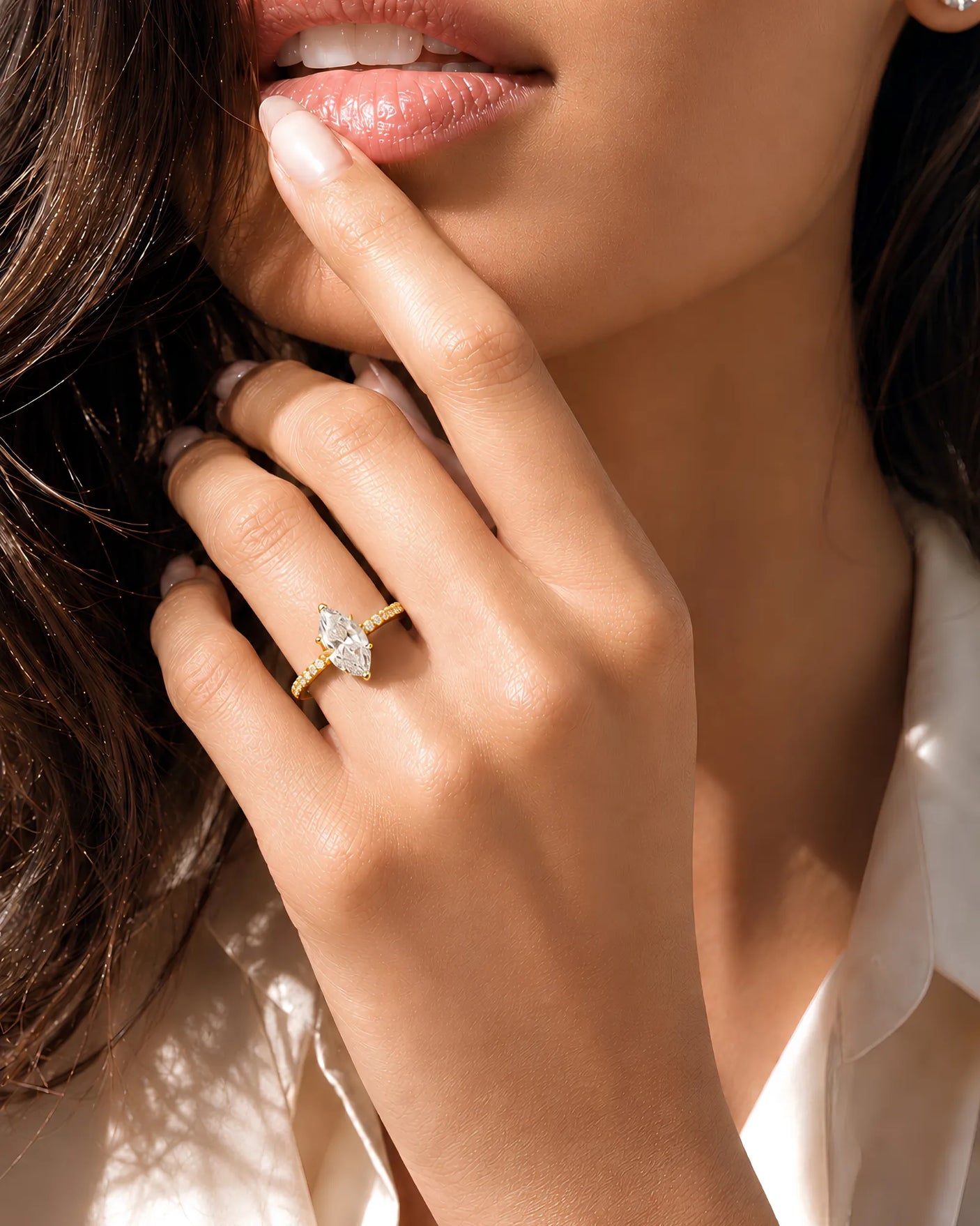 Cortège Blanc – Natural Marquise-Cut Diamond Pavé Engagement Ring
