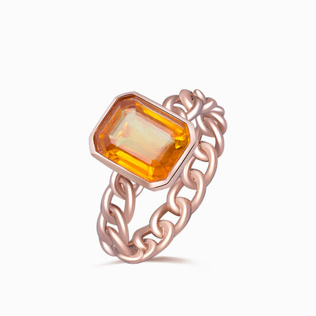 Emerald Cut Orange Sapphire Bezel Set Ring | Modern Gem Jewelry | Saratti