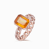 Emerald Cut Orange Sapphire Bezel Set Ring | Modern Gem Jewelry | Saratti