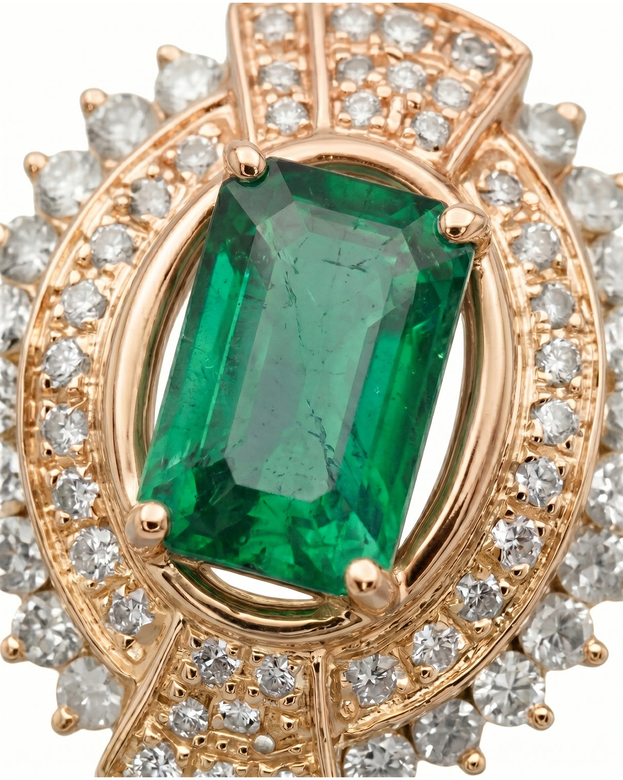1.00 carat natural emerald halo ring with round diamonds in 18K Rose Gold | SARATTI