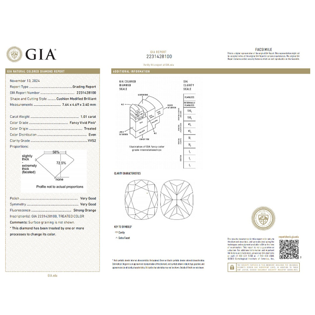 1.01-carat Cushion Cut PInk Natural Treated Diamond | Saratti