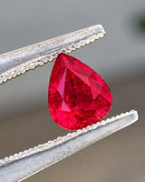 Pear-shaped Natural Burmese Ruby showing brilliant crown facets and rich red crystal character | SARATTI