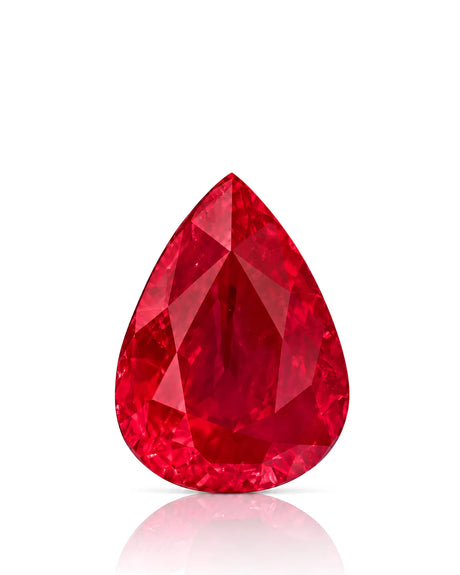 1.02 CTS Natural Burmese Ruby with Pigeon Blood Red colour in an elegant pear-shaped main view | SARATTI