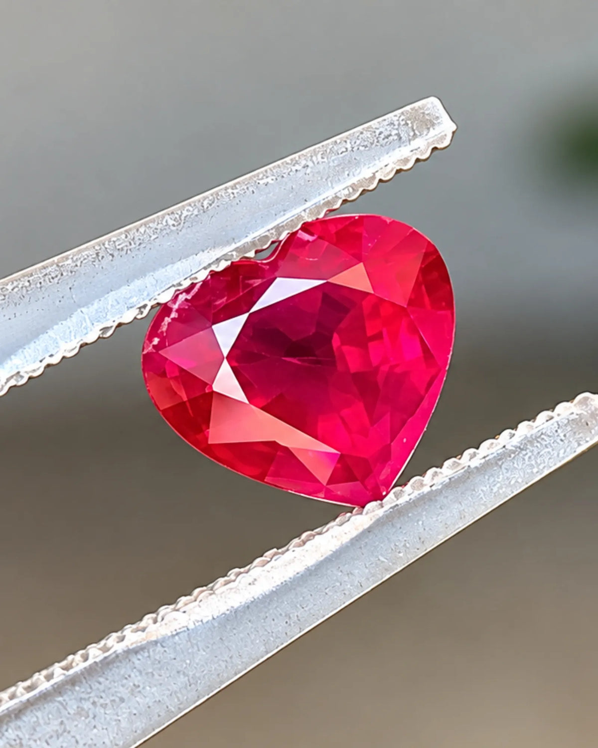 Natural 1.15 CTS Burmese Pigeon's Blood Ruby heart gemstone shown from an alternate angle | SARATTI